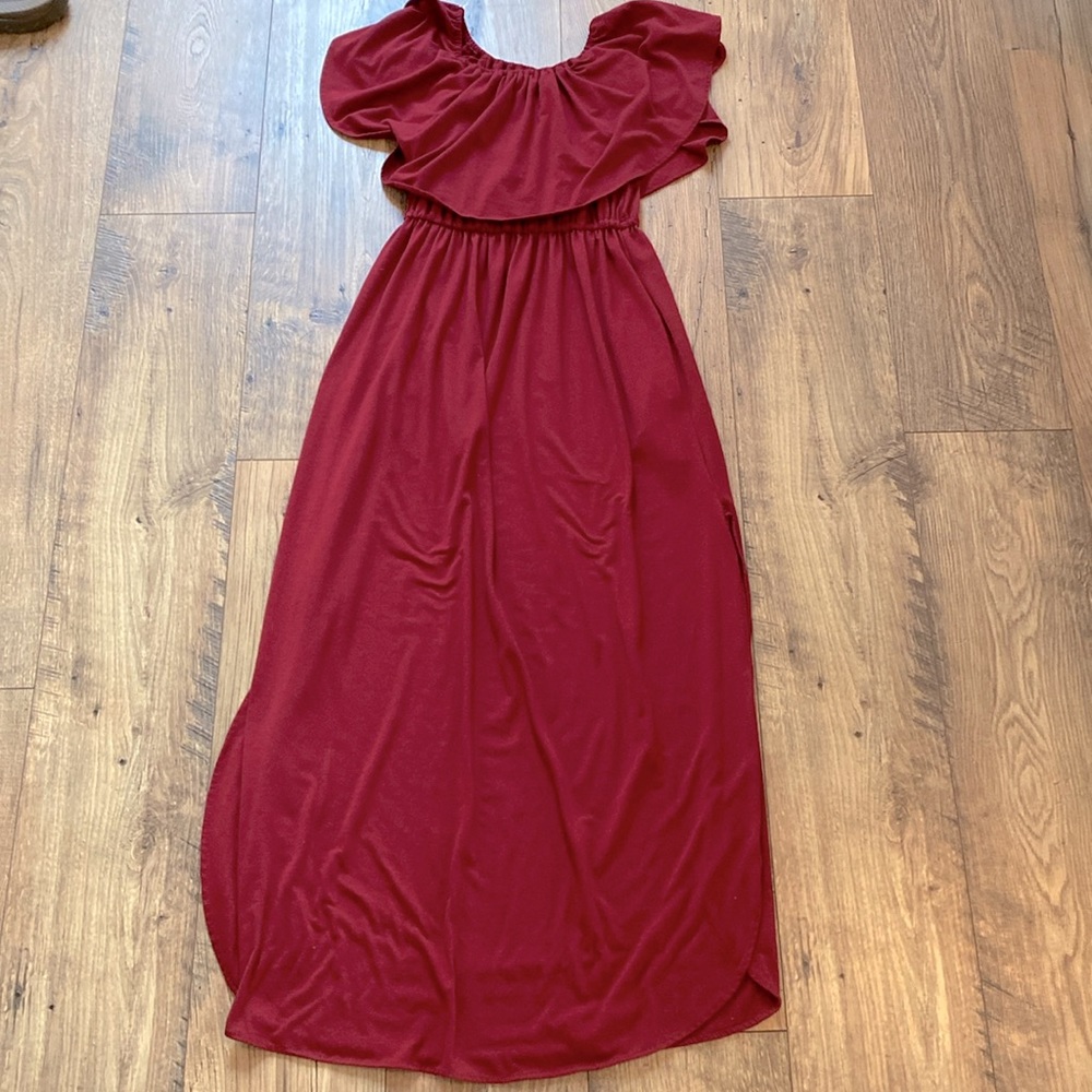 Sarin Mathews Womens Off The Shoulder Ruffle Dress Long Maxi with Pockets